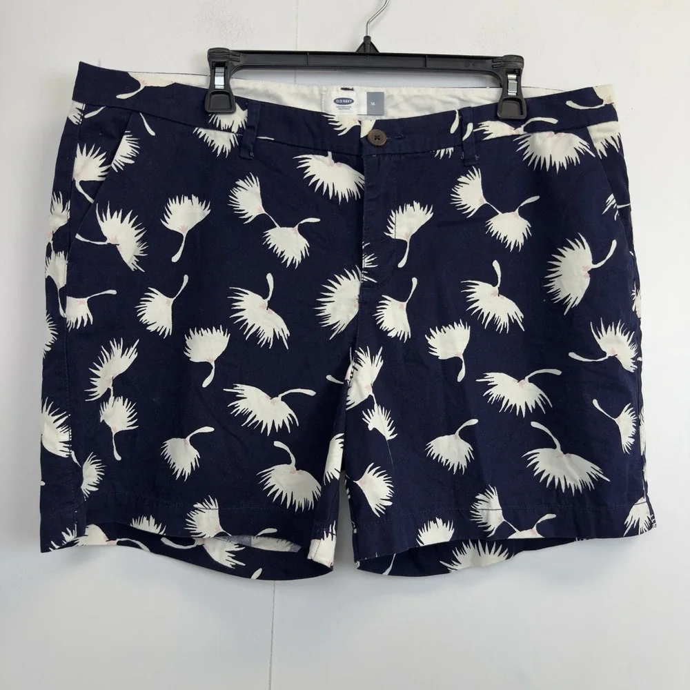 Old Navy Womens 16 Navy Blue Floral Print Mid Rise Casual Chino Shorts 5.5